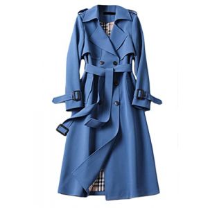 shownicer Femme Manteau Jacket Bouton Revers Long Veste Chaud Trenchcoat Manches Longues Cardigan Blazer Manteau OL Vintage Couleur Unie Parka Trench-Coat Automne Et Hiver A Bleu M (XShow River, neuf)