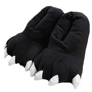 LANFIRE Chaussons patte de dinosaure Pantoufles en peluche Chaussons chauds Chaussures pattes d'animaux Chaussons femme (M (EUR 35-39), black) (LANFIRE, neuf)