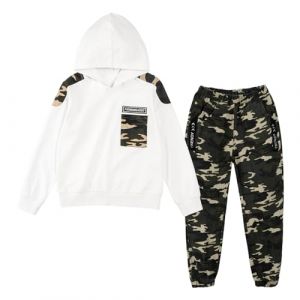 LOLANTA 2PCS Enfants Survêtement Ensemble Sweatshirt à Capuche et Pantalon de Cargo Camouflage pour Garçons, Blanc, 11-12 ans, 160 (LOLANTA, neuf)