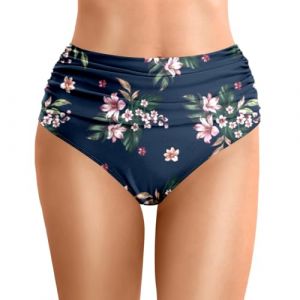 Nlaayong Bas Maillot De Bain Taille Haute pour Femme Élégant Bikini Taille Haute Ruched Bikini Slips Couleur Unie Triangle Short de Bain Amincissant Gainant Ventre Plat (NIyong, neuf)