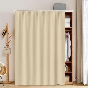 Enigmaire Rideaux D'Armoire pour éTagèRes,Rideau Meuble Cuisine,Rideaux Courts De Cuisine Pliables,Rideaux Anti-PoussièRe,avec Rail De Guidage,Simple Et Occultant,pour Salon Chambre DéCoration (DanHP, neuf)