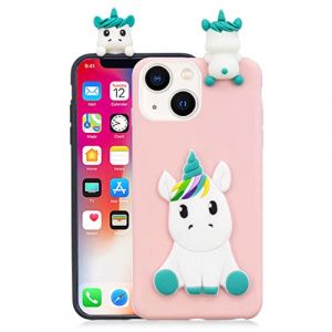 HopMore Coque pour iPhone 13 / iPhone 14 Housse Silicone Souple Cover 3D Design Case avec Motif Dr&ocirc;le &Eacute;tui Antichoc Mince Fine Gel Douce Housse pour Fille Femmes Gar&ccedil;ons, Licorne Rose (HopMore, neuf)