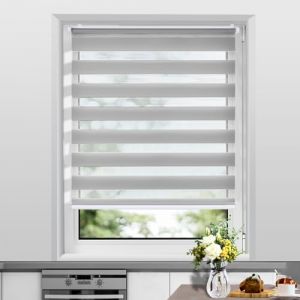 Allesin Store Enrouleur Jour Nuit sans Cha&icirc;ne sans Per&ccedil;age, Tirez-Arr&ecirc;tez sans Rebond, Facile &agrave; Installer avec Clips pour Fen&ecirc;tre ou Porte, 80l x 120L cm, Largeur du Tissu 80 cm, Gris Clair (Allesin FR Store, neuf)