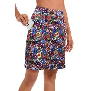 Timuspo Jupe-short sportive longueur genou pour femme avec short int&eacute;rieur, taille haute, pour le sport, le tennis, le golf, la randonn&eacute;e, Fleurs multicolores., XL (ZZYH, neuf)