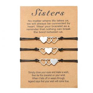 Prosy 3PCS Simple Black Sister Bracelets Heart Wax Line Bracelet tress&eacute; Meilleur ami Accessoires de main pour femmes et filles (Prosy, neuf)
