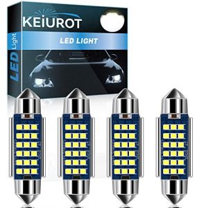 Keiurot C5W LED 41mm Ampoule LED Plafonnier Voiture Feston Lampe 578 LED DE3425 211-2 LED Anti Erreur Blanc 2016 9SMD Voiture Interieur Plafonnier led DC 12v Feston Ampoules Lot de 4 (Keiurot, neuf)