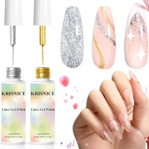 KRISNICE Vernis Semi Permanent Art Gel Liner Paint Design Set Or Argent Vernis &agrave; Ongle Couleur Brosse Fine Shellac Cadeau UV LED Art(KLX2-001) (KRISNICE UK, neuf)