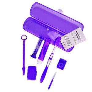SGERUFZ 8 Pièces Kit de Soin Orthodontique Portable, Set Appareil, Trousse de Voyage Hygiène avec Brosse en V, Miroir Buccal, Brossette Interdentaire, Fil et Cire Orthodontique (Violet) (BeanyBeng, neuf)