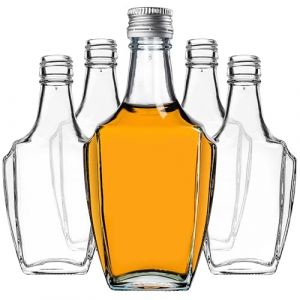 KADAX Lot de 5 bouteilles en verre de 250 ml avec bouchon &agrave; vis, vides, &agrave; remplir, petites bouteilles d'alcool, bouteilles de jus de fruits, argent&eacute;es (KADAX, neuf)