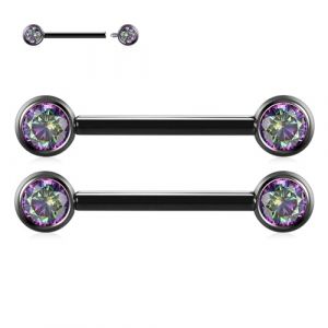 AROWRO Barres pour t&eacute;tons en titane - Bijoux de piercing - Unisexe - Barre en forme de fer &agrave; cheval, circulaire - Pierre transparente - Fermeture &agrave; vis - 4 pi&egrave;ces - Grade implant (yueeu, neuf)