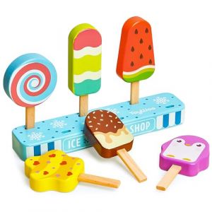 Jouet De Crème Glacée en Bois pour Enfant,Jeux Montessori 3 4 5 6 Ans, Dinette Enfant 3 4 5 6 Ans, Accessoire Cuisine Caisse Enregistreuse Marchande Enfant, Aliments à Jouer pour Cadeau Fille Garçon (Kiytar EU, neuf)