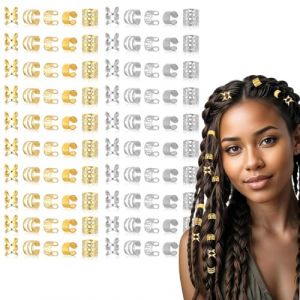 FENQURO Lot de 80 Pi&egrave;ces Bijoux Cheveux Tresse Dor&eacute;, Bijoux de Cheveux, &agrave; Cheveux Dor&eacute;es Pour Tresses, Accessoires Pour Dreadlocks, Accessoires Pour Dreadlocks, Pour Hommes, Femmes (WINESTART, neuf)