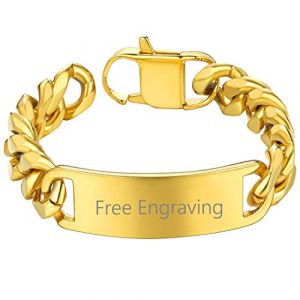 Gourmette Homme Personnalisable Argent 925 Montre Bracelet ID Bracelet Femme Prenom Personnalis&eacute; Argent Grav&eacute; Chaine Poignet Acier Inoxydable Dor&eacute; Cadeau No&euml;l F&ecirc;tes M&egrave;res P&egrave;res Mariage Valentin (ChainsHouse Jewellery, neuf)