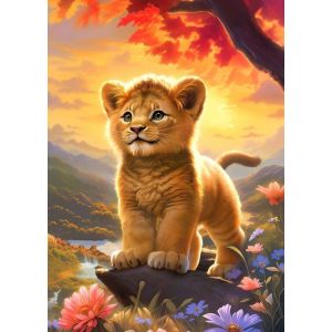 GLXPOG 5D Petit Lion Diamond Painting, DIY Peinture Broderie Diamant Painting Kit Complet, Bricolage Diamant Artisanat Strass Point de Croix Painting pour Adultes Enfants 30x40 cm (YUEXINART, neuf)