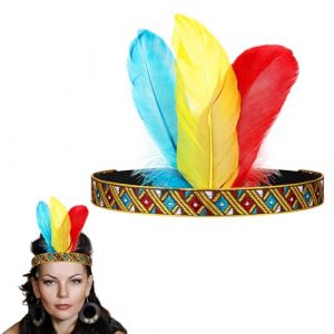 Xinnun Bandeau Indien avec Plumes Bandeau Tribal Coiffe Indienne pour Femme Accessorio per Costumi per Feste a Tema Carnaval et &Eacute;v&eacute;nements Occidentaux Wild West (Rouge, Jaune, Bleu, Brillant) (Ringterger, neuf)