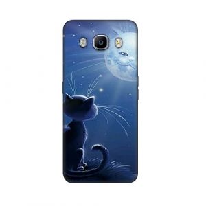 DiaryTown pour Coque Samsung Galaxy J7 2016, Etui Noir en Silicone Souple avec Motif Animal Mince Slim TPU Gel Bumper Antichoc Case Housse de Protection pour Samsung J7 2016, Chat Lune (DiaryTown, neuf)