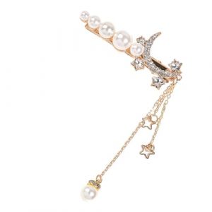 TOYANDONA Pince &agrave; Cheveux Perle Dor&eacute;e Motifs Lune et &Eacute;toile, Accessoire Coiffure Femme R&eacute;tro, &Eacute;pingle &agrave; Cheveux &agrave; Pompon, pour F&ecirc;te et Tenue &Eacute;l&eacute;gante, Maintien Antid&eacute;rapant (Y HEART, neuf)