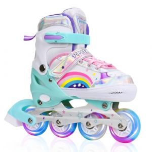 Patins à Roues alignées Ajustables pour Filles et garçons avec Toutes Les Roues Lumineuses, pour Jeunes et Enfants, Patins à roulettes pour l'extérieur et l'intérieur (S (EU 27~31)) (pipiz, neuf)