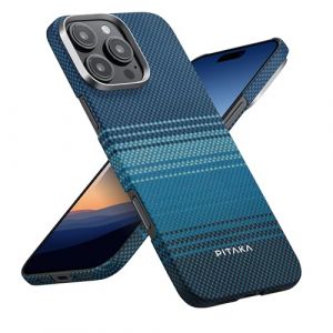 pitaka Coque Ultramince pour iPhone 16 Pro en Fibre Aramide Compatible avec Magsafe Housse de Protection Magn&eacute;tique Coque Tactile Tiss&eacute;e avec Toucher Agr&eacute;able Lever de Lune (PITAKAofficial, neuf)