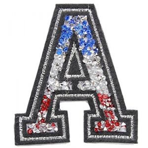 Écusson Patch Badge strass Brodé ecusson lettre alphabet thermocollant lettres en strass 8-10 cm A FRANCE couleurs Tricolore (B2SEE LTD avec TVA francaise et livraison LaPoste, neuf)