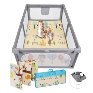 MS BabyWorld - PARC XL + TAPIS TRENDY - Tapis de Jeu pour Bébé (180x120 cm) Réversible | Très Rembourré (1 cm d’Épaisseur) | Pliable avec Sac de Transport (SLEEP & PLAY, neuf)