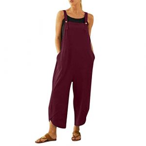 Salopette Femme été sans Manches Casual Combinaison Pantalon Décontracté Combinaison D'été pour Femme Jambe Large Ample Combinaison Jumpsuit Long Overalls avec Poches Pas Cher (NiceYear, neuf)