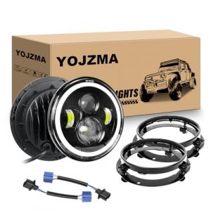 YOJZMA 2 phare LED rond de 7 pouces, 4 phares de moto &agrave; LED, feux de route/croisement blancs, halo ambr&eacute;, clignotants, yeux d'angle, lumi&egrave;re pour Wrangler JK TJ LJ CJ moto Davidson avec supports (FSYIHUI, neuf)