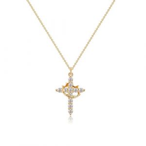 THXFUNAREA Collier Croix Femme avec paver Couronne pour Femmes,croix chretienne femme avec Couronne Tournante,pendentif croixx,Pendentif en Or 14K avec Zirconium Brillant,Collier CCroix Chr&eacute;tienne (BYSMDXZDZH, neuf)