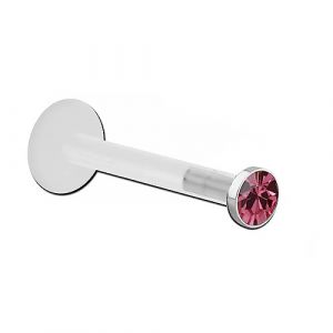 Inoki - Micro labret Bioflex Cristal 2.35mm serti acier - Jonc/Tige 1.2 mm, Long. int. 6 mm, Élément 2.35 mm - Rose (INOKI PIERCING, neuf)