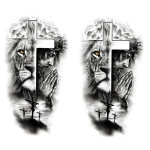 2 feuilles de tatouages temporaires religieux Lions Tatouage Croix Tatouage Jésus Tattoo XQB380x2 (Beyond Perfection, neuf)