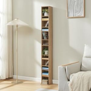 [en.casa] Tour CD Étagère DVD Meuble de Rangement Design avec 12 Surfaces de Stockage Réglable en Hauteur Panneau de Particules Mélaminé 175 x 20 x 20 cm Effet Chêne Sonoma (Premium xl, neuf)