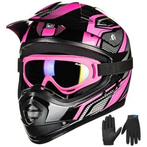 ILM Casque Moto Enfant Motocross Cycliste pour Garçon et Fille avec Goggle Gants VTT ATV Off Road ECE B07,Noir Rose,Jeune-S (ilovemotor, neuf)