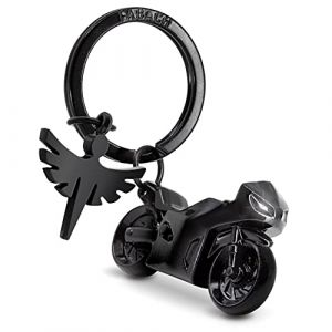 FABACH Porte-cl&eacute;s moto avec ange gardien - Cadeau ange pour motocycliste - Cadeaux moto - Porte-cl&eacute;s porte-bonheur - Conduite prudente, Noir , Taille unique, Classique (Unique Elements GmbH, neuf)