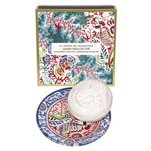 FRAGONARD - French Jardin de Fragonard JASMIN PERLE DE THE Perfumed Sculpted Soap & Dish Set by Fragonard (Luluby, neuf)