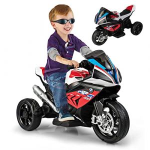 GOPLUS BMW Moto Electrique Enfants 6V avec 2 Roues d’Entraînement, Voiture Porteur Electrique Enfants avec Phares, Musique, 3KM/H Charge 30 KG, pour Garçons Filles 3-8 Ans(Rouge) (Augenstern24, neuf)