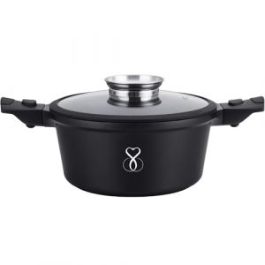 Casserole Antiadh&eacute;sive 24CM, Fa&ccedil;on Pierre en Fonte Aluminium faitout Cocotte Casseroles Rev&ecirc;tement super AntiAdh&eacute;sif Tous Feux dont Induction four avec Couvercle en Verre Sans PFOA (24CM) (Eureka! sarl, neuf)
