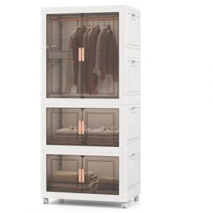 COSTWAY Boîte Rangement Plastique 421 L, Caisse Pliable avec 4 Roulettes, Armoire Penderie Plastique pour Enfant, Tringle, 10 Cintres, Poignée, Porte Magnétique, Boite Empilable pour Vêtement, Jouet (FDS GmbH, neuf)