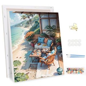 MEIYUDA Peinture par Numero Adulte avec Cadre Paysage, Vue Mer Kit de Peinture à l'Huile sur Toile par Numéro, Débutants Peinture Acrylique Pigmentée, Decoration Maison Cadeau 30x40cm (JINBEIKANG, neuf)