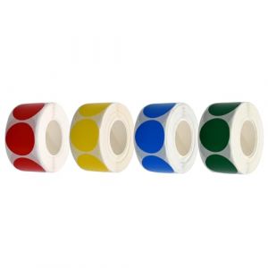 Gommettes Rondes Multicolore 4 Rouleaux Rouge, Jaune, Vert, Bleu Gommettes Autocollantes Imperm&eacute;Able Et Amovible Papier Cuivr&eacute; Autocollant Codage Rondes 500 Autocollants Par Rouleau (Raretong, neuf)