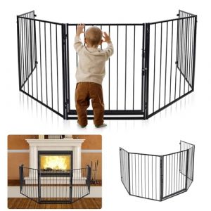 Aufun 5 pi&egrave;ces en m&eacute;tal Barri&egrave;re de protection pour chemin&eacute;e avec porte Noir Parc pour enfants 60 x 76 cm Cl&ocirc;ture de chemin&eacute;e s&eacute;curis&eacute;e pour enfants Porte de protection Barri&egrave;re de s&eacute;curit&eacute; pour (Jodanyong, neuf)