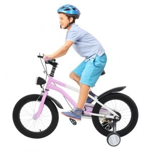 CUMELLIIR V&eacute;lo pour enfant 16 pouces gar&ccedil;ons et filles, v&eacute;lo avec roues stabilisatrices et lumi&egrave;re, r&eacute;glage de la hauteur, v&eacute;lo en acier au carbone pour enfants &agrave; partir de 4, 5, 6, 7 ans, rose (BEIMEINV, neuf)