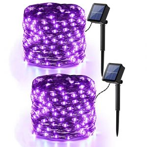 PhilzOps Lot de 2 guirlandes lumineuses solaires d'Halloween - 14 m - 120 LED - Violet - 8 modes - Étanche - Fil de cuivre - Guirlande lumineuse solaire d'extérieur pour jardin, balcon, terrasse, cour (PhilzOps-EU, neuf)