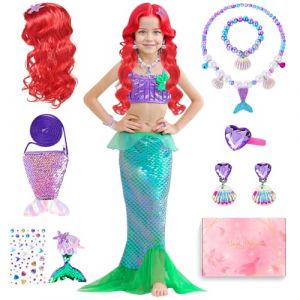 TOSZOLY Deguisement Sirene Fille, Deguisement Ariel la Petite Sirene avec Perruque de Ariel, Cadeau pour Fille, Déguisement Sirene Enfant pour Anniversaire Cosplay Carnaval (130) (NIKLAVS TOMSONS, neuf)