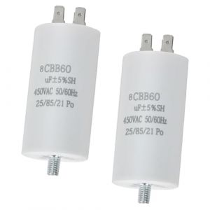 2 Pi&egrave;ces CBB60 8uf Condensateur de D&eacute;marrage 450VAC 50/60Hz avec, Dimensions 34x65 mm, Condensateur 8 uF, Plastique PBT R&eacute;sistant pour Moteurs Monophas&eacute;s, Lave-Linge, S&egrave;che-Linge, Compresseur et Pompe (shenzhenshiqiuchunmaoyiyouxiangongsi, neuf)