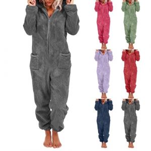 Combinaison Pyjama Femme Hiver Chaud Polaire Pyjama Pilou Pilou Femme Zipp&eacute;e &Agrave; Capuche Moelleux Combinaisons Une Pi&egrave;ce Peluche Oreilles de Chat Loungewear Grenouillere avec Poches (1-Dark Gray, XL) (♛. ThriVE (✈5-10 jours d&eacute;lai de livraison✈), neuf)