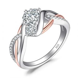 JewelryPalace Bague Infinity Noeud d'Amour Classique Or Rose Argent Massif 925 Fille, Bague Fiançaille Mariage Promesse Anniversaire 3 Pierre Bypass Anneau Diamant Simulé Zircone Cubique, Bijoux Femme (jewelrypalace, neuf)