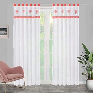 SIMPVALE 2 Pièces Rideaux Transparents avec Pattes - Broderie en Forme de cœur - Traitement de fenêtre pour Chambre à Coucher, Salon, Chambre d'enfant, Balcon, Rouge, 140x225cm (SIMPVALE, neuf)
