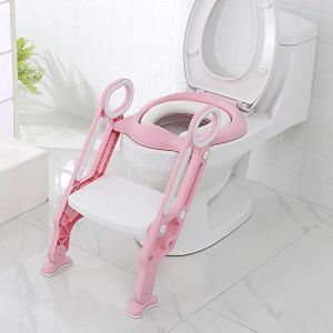 Siège de Toilette pour Enfants, Toilette Pot WC Bebe Enfant, Toillet Escalier Pliable, Réducteurs Wc Enfant avec Marche, Escalier de Toilettes pour Enfants Réglable en Hauteur (Rose-Blanc) (jusiZL, neuf)