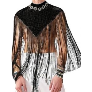 AIEOE Cape pour Hommes avec Franges, Débardeur Sexy Transparent, Haut de Clubwear Noir Taille EU 3XL/Taille Label 5XL (SUGANG, neuf)
