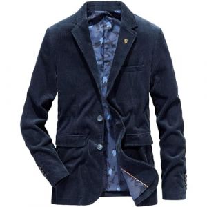 Veste de Costume pour Homme avec Poche en Velours côtelé uni, Veste à Revers en Velours côtelé, Veste de Transition Vintage, Veste cintrée, Manteau Chaud d'extérieur,Bleu,XXL (HELELEDEDIAN, neuf)